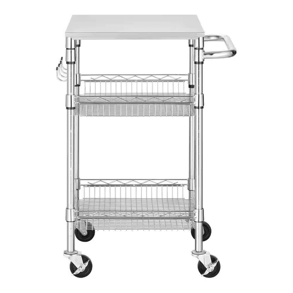 Compact Kitchen Cart with Stainless Steel Top and 2 Bottom Storage Shelves - Hearth Home & Living