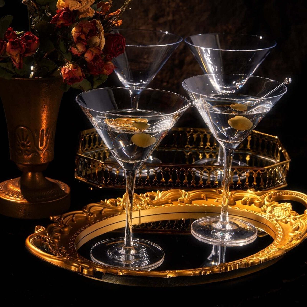 Crystal Martini Glass Set with Bar Spoon - Set of 4 - Hearth Home & Living