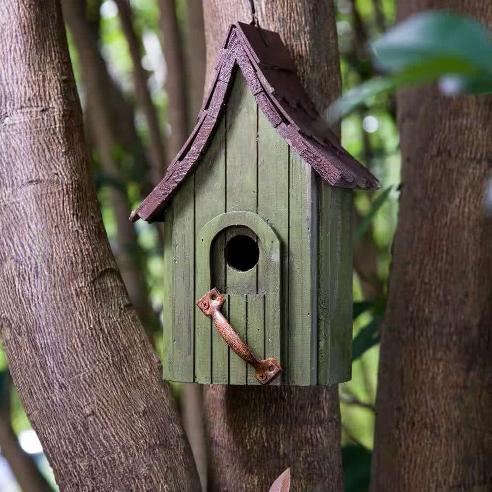 Dark Green Wood Hanging Bird House for Outdoor Garden Deck Patio Tree - Hearth Home & Living