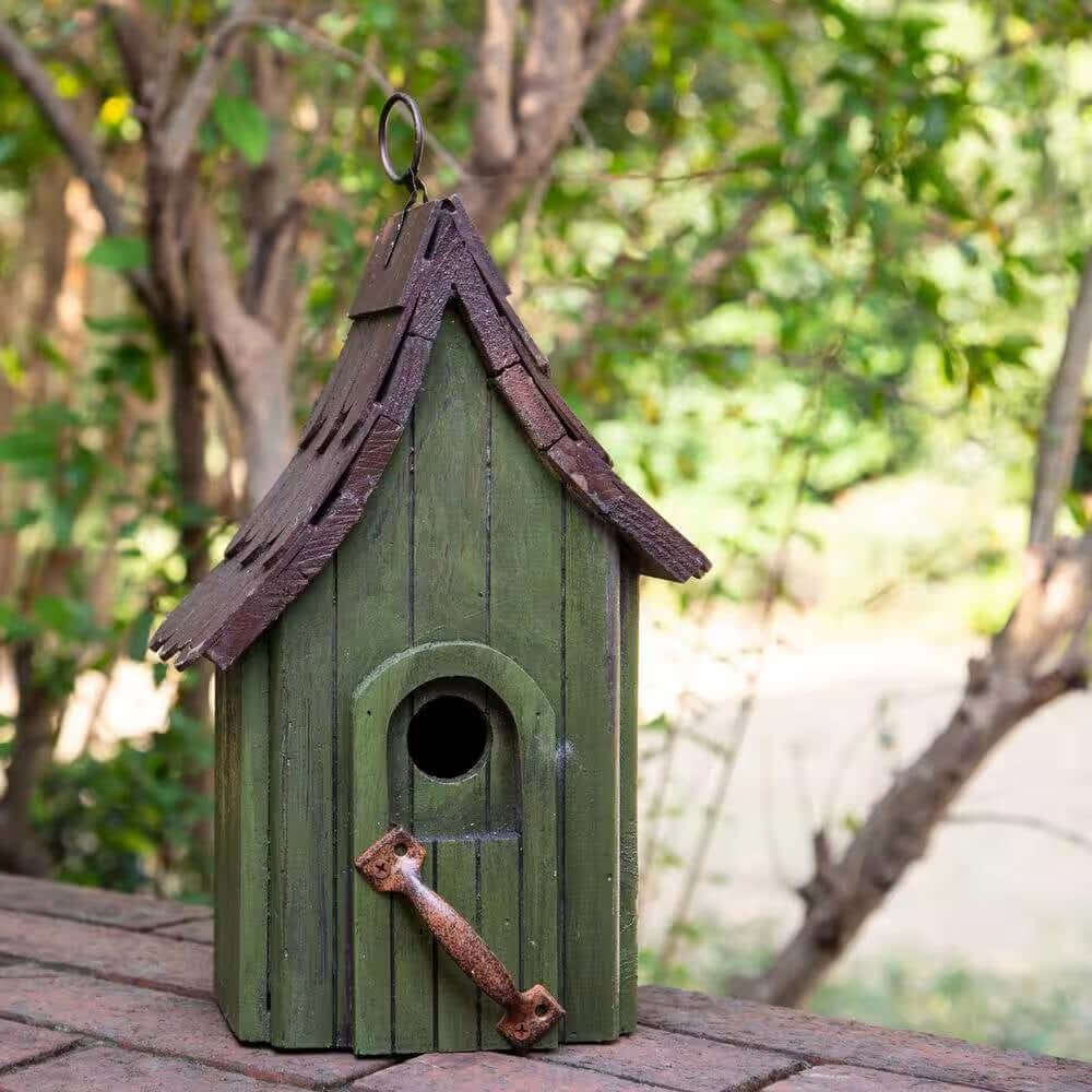 Dark Green Wood Hanging Bird House for Outdoor Garden Deck Patio Tree - Hearth Home & Living