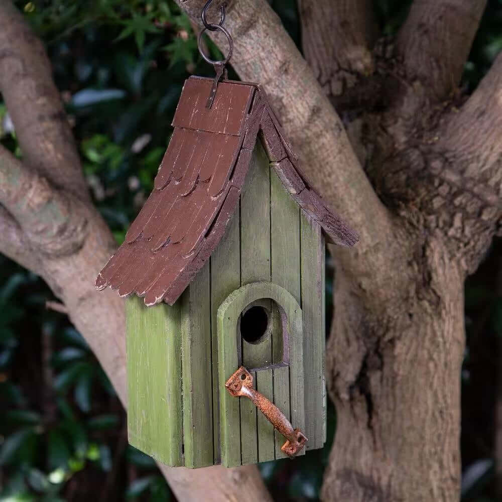 Dark Green Wood Hanging Bird House for Outdoor Garden Deck Patio Tree - Hearth Home & Living