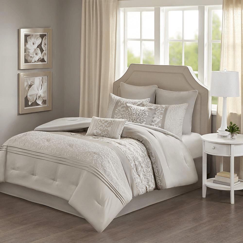 Embroidered 8 Piece Comforter Set - Neutral Hues - Hearth Home & Living