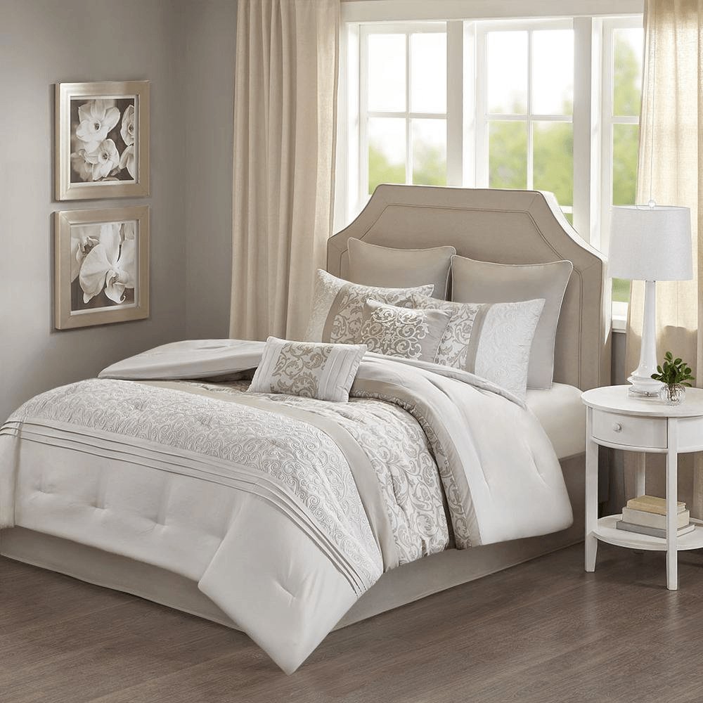 Embroidered 8 Piece Comforter Set - Neutral Hues - Hearth Home & Living