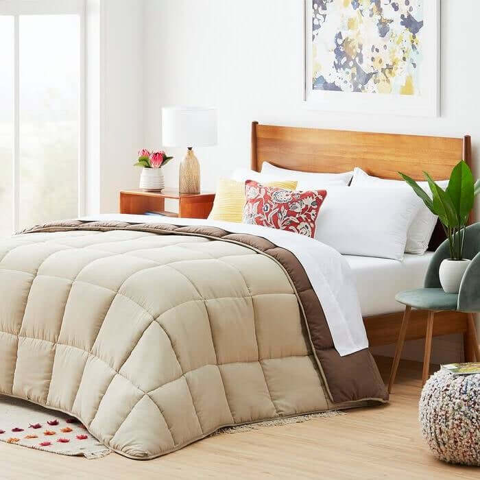 Full All Seasons Beige/Brown Reversible Polyester Down Alternative Comforter - Hearth Home & Living