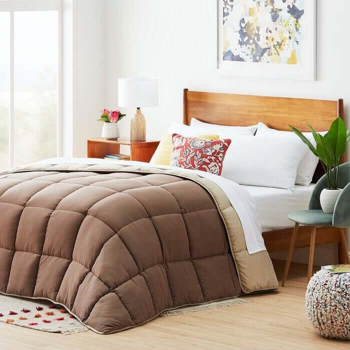 Full All Seasons Beige/Brown Reversible Polyester Down Alternative Comforter - Hearth Home & Living