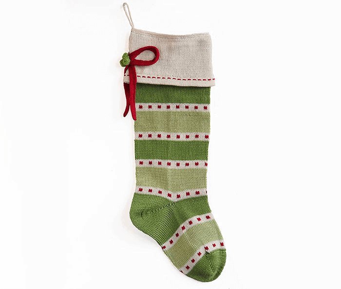 Green Stripe handcrafted Stocking with Bow - Hearth Home & Living