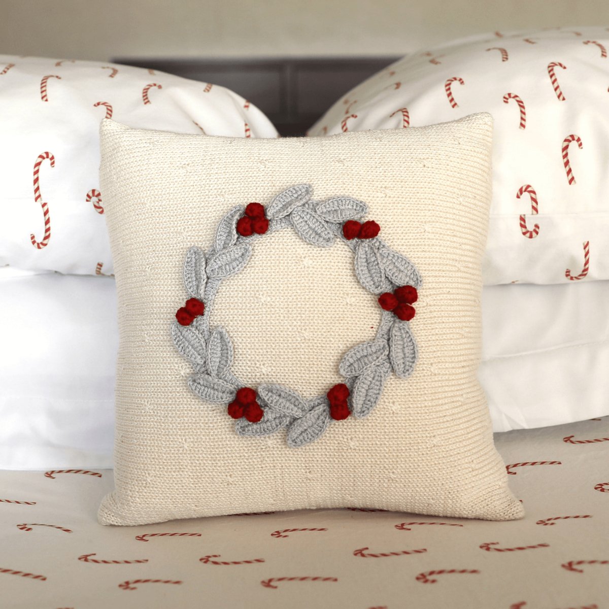 Grey Wreath with Berries 10" Handmade Pillow | Hearth Home & Living - Hearth Home & Living