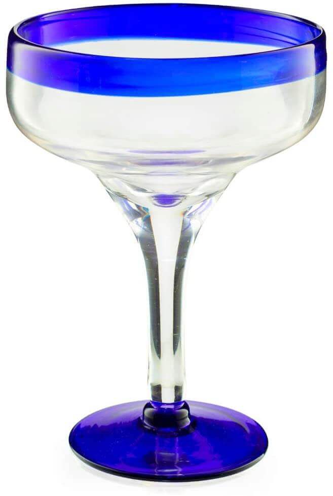 Hand Blown Margarita & Cocktail Glass – Set of 4 Large 16oz, Cobalt Blue Rim - Hearth Home & Living