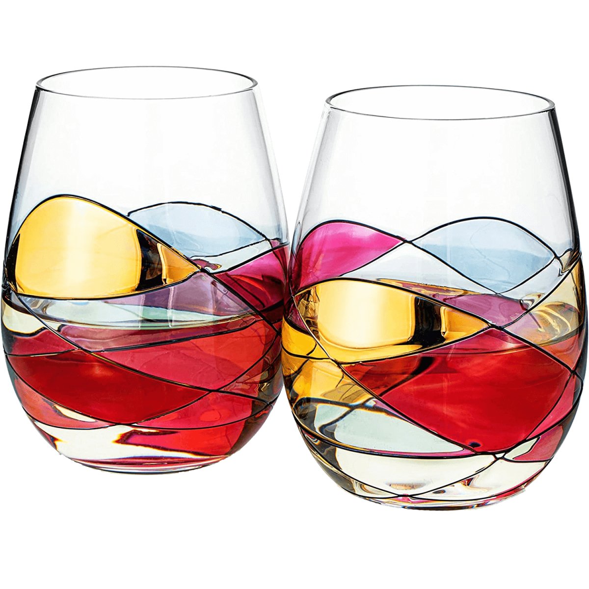 Hand Painted Stemless Wine Glasses - Set of 2 Extra Large Goblets - Hearth Home & Living