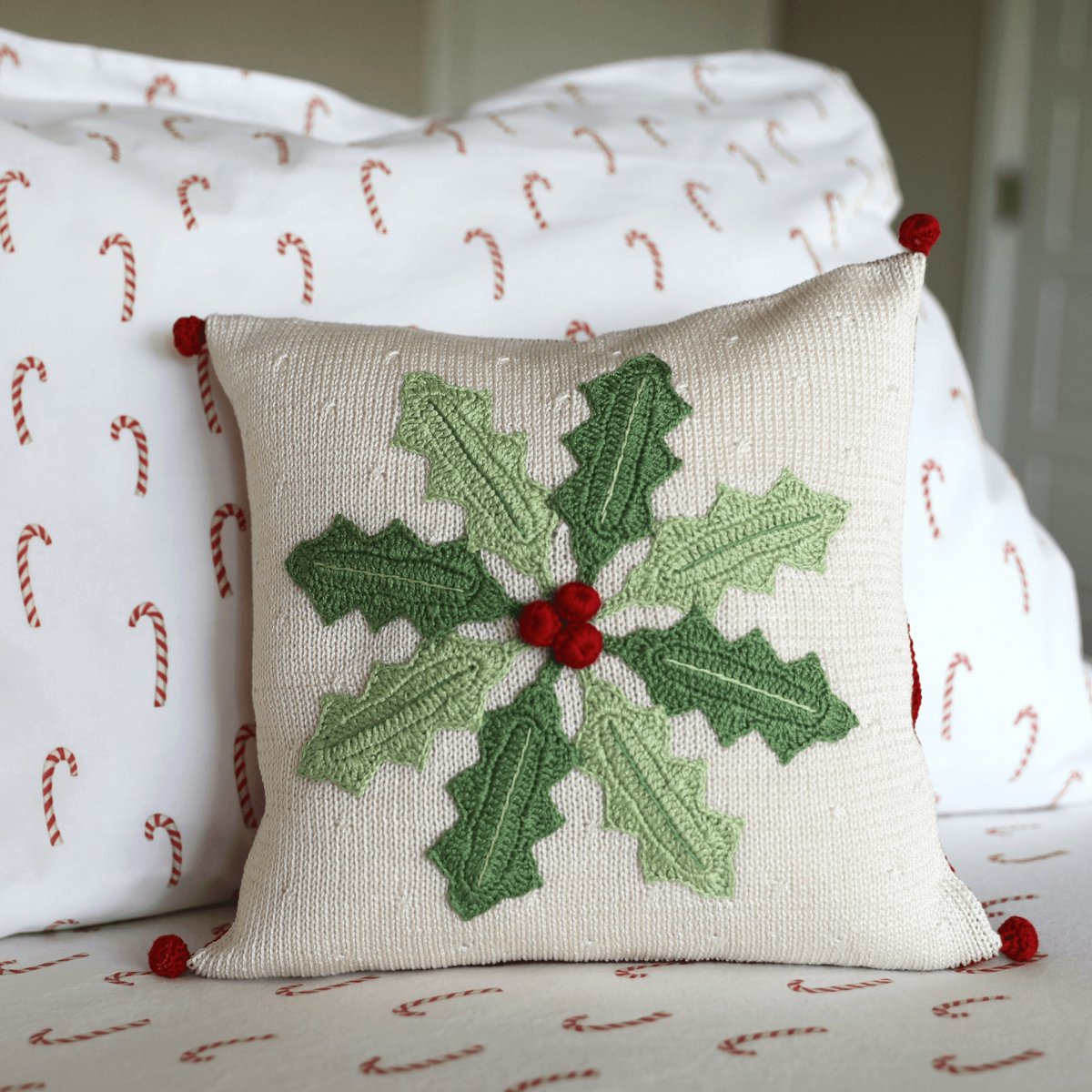 Handcrafted Artisan Christmas Holly Pinwheel 10" Pillow - Hearth Home & Living