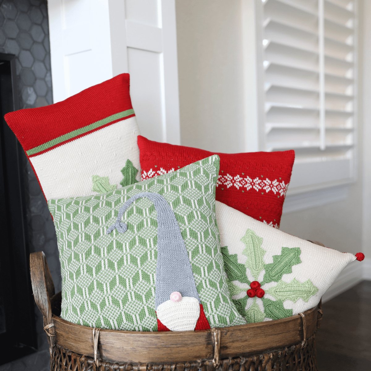 Handcrafted Artisan Christmas Holly Pinwheel 10" Pillow - Hearth Home & Living