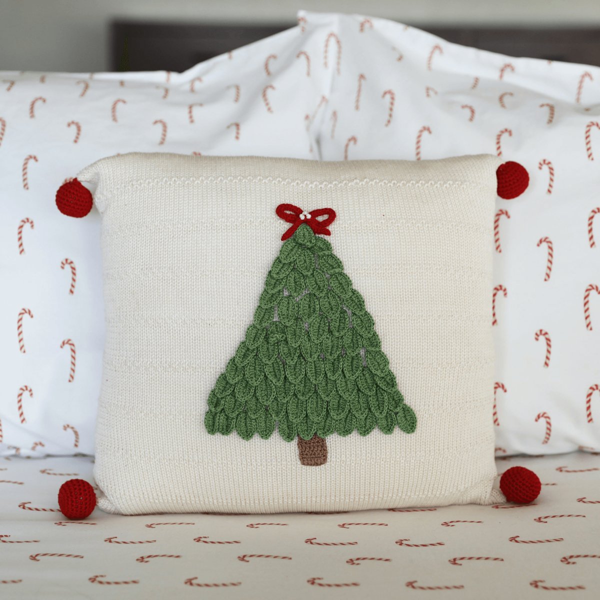 Handmade Artisan Classic Christmas Tree 12" Pillow, Ecru - Hearth Home & Living