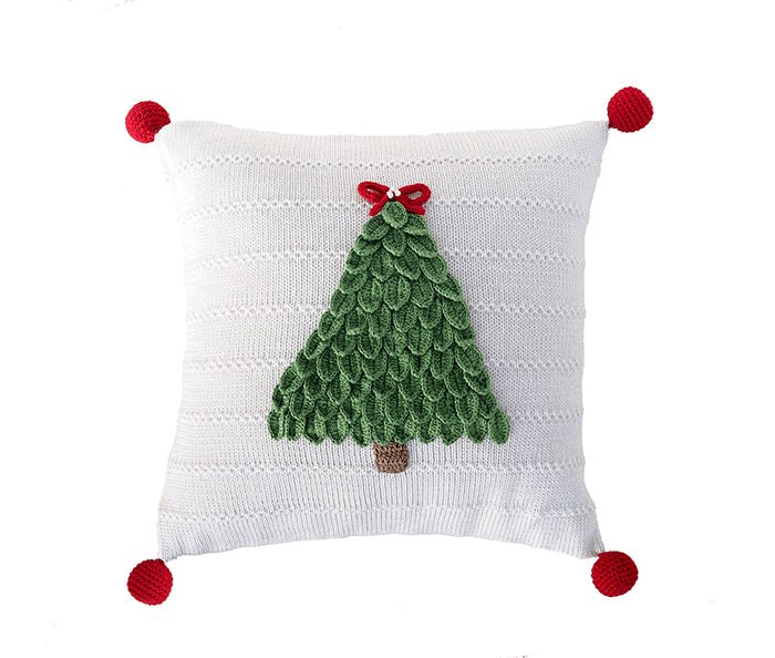 Handmade Artisan Classic Christmas Tree 12" Pillow, Ecru - Hearth Home & Living