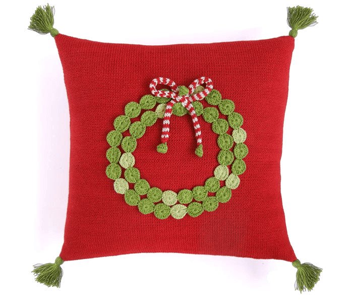 Handmade Christmas Classic Wreath Pillow 14", Red - Hearth Home & Living