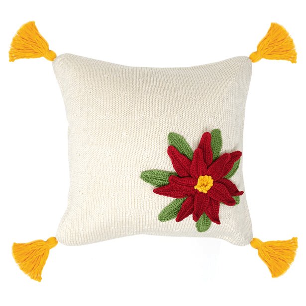 Handmade Poinsettia Pillow (Yellow tassel) | Hearth Home & Living - Hearth Home & Living