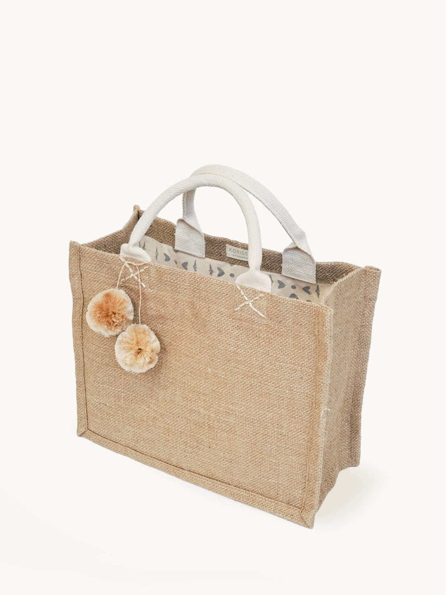 Jute Canvas Gift Bag With Pompom - Hearth Home & Living