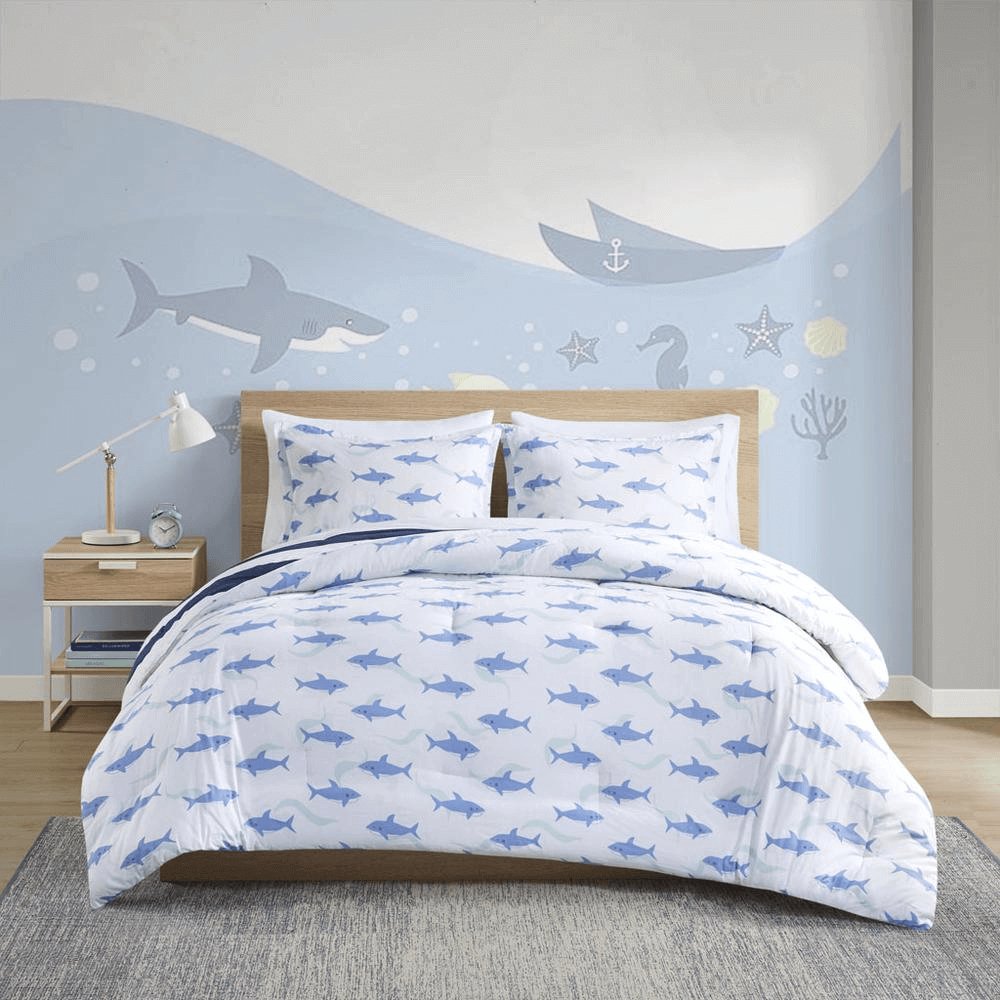 Kids' Cotton Stripe & Shark Comforter Set - Hearth Home & Living