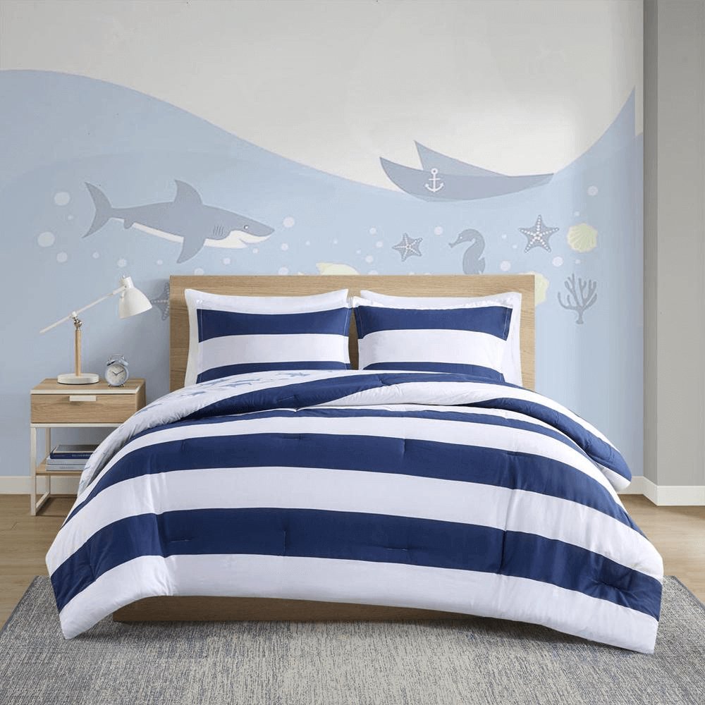 Kids' Cotton Stripe & Shark Comforter Set - Hearth Home & Living