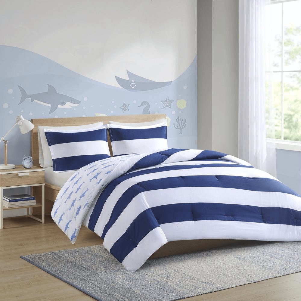 Kids' Cotton Stripe & Shark Comforter Set - Hearth Home & Living