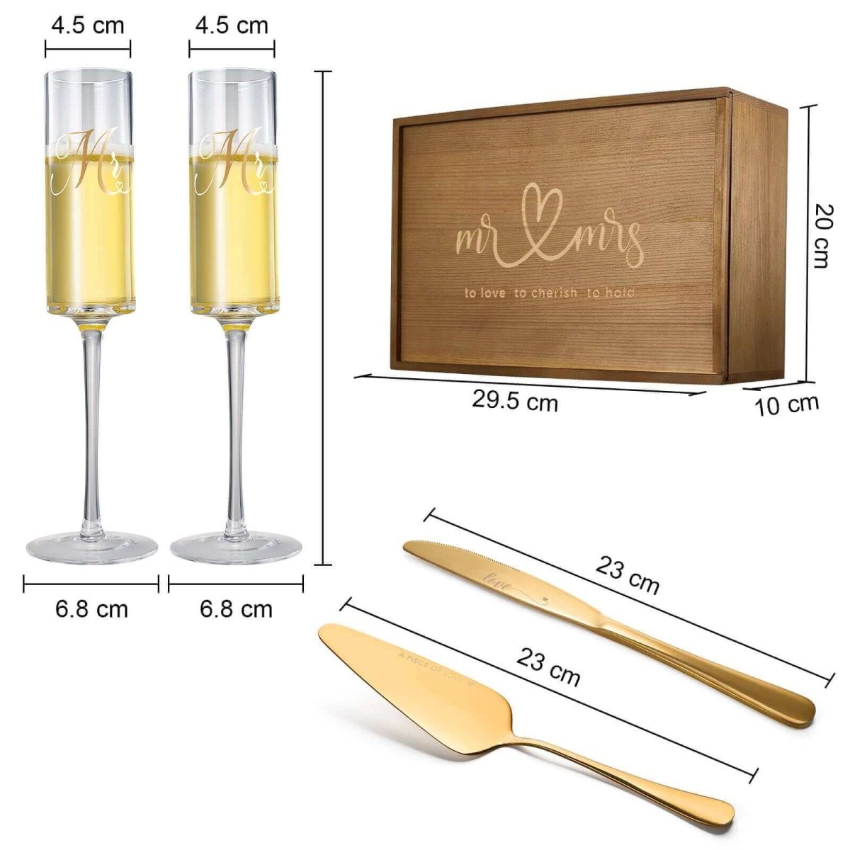 Mr. & Mrs. Crystal Champagne Flutes & Cake Server Set - Hearth Home & Living