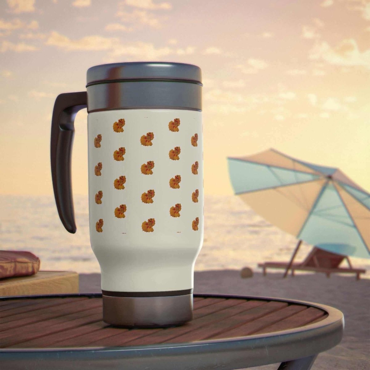 Orange & White Floral Travel Mug with Handle, 14oz. - Hearth Home & Living