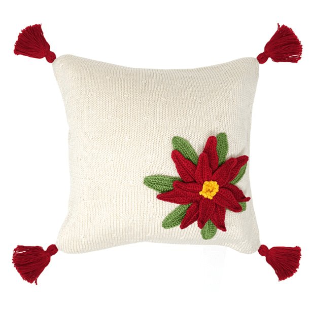 Poinsettia Artisan Handmade 10" Pillow (Red tassel) - Hearth Home & Living