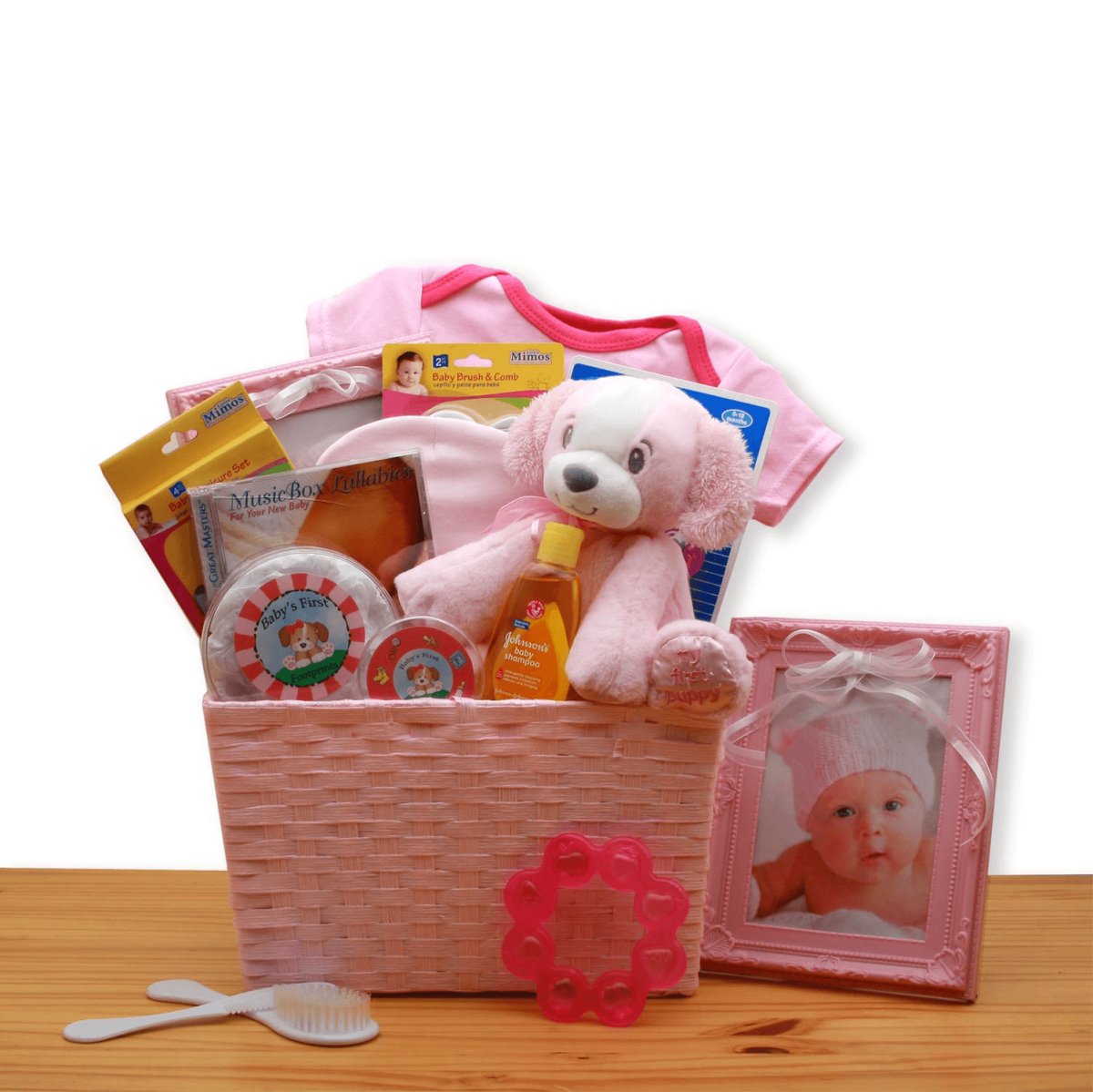 Puppy Love New Baby Girl Gift Basket - Pink - Hearth Home & Living