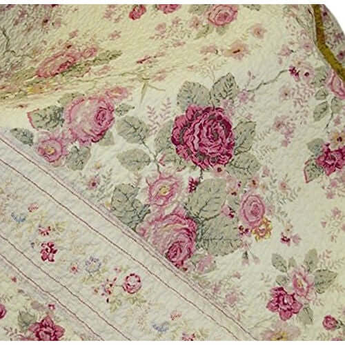 Red Pink Gold Ecru Floral Roses Quilt Throw Blanket in 100% Cotton - Hearth Home & Living