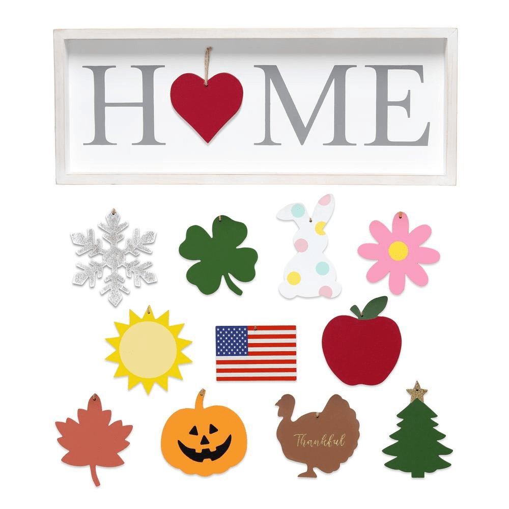 Seasonal "Home" Frame with 12 interchangeable Ornaments - Hearth Home & Living