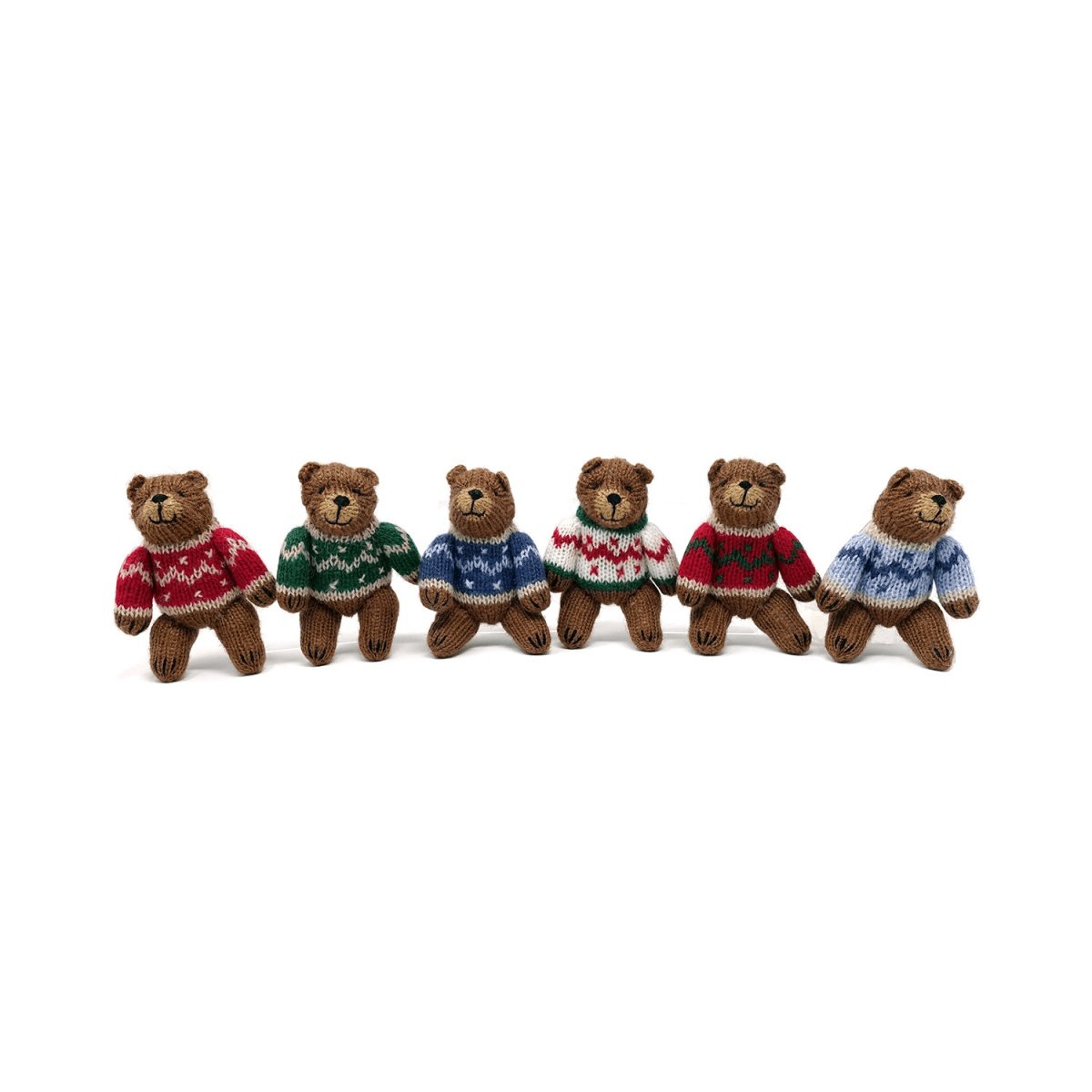 Set of Six Hand - Knit Artisan Brown Bear Christmas Ornaments - Hearth Home & Living