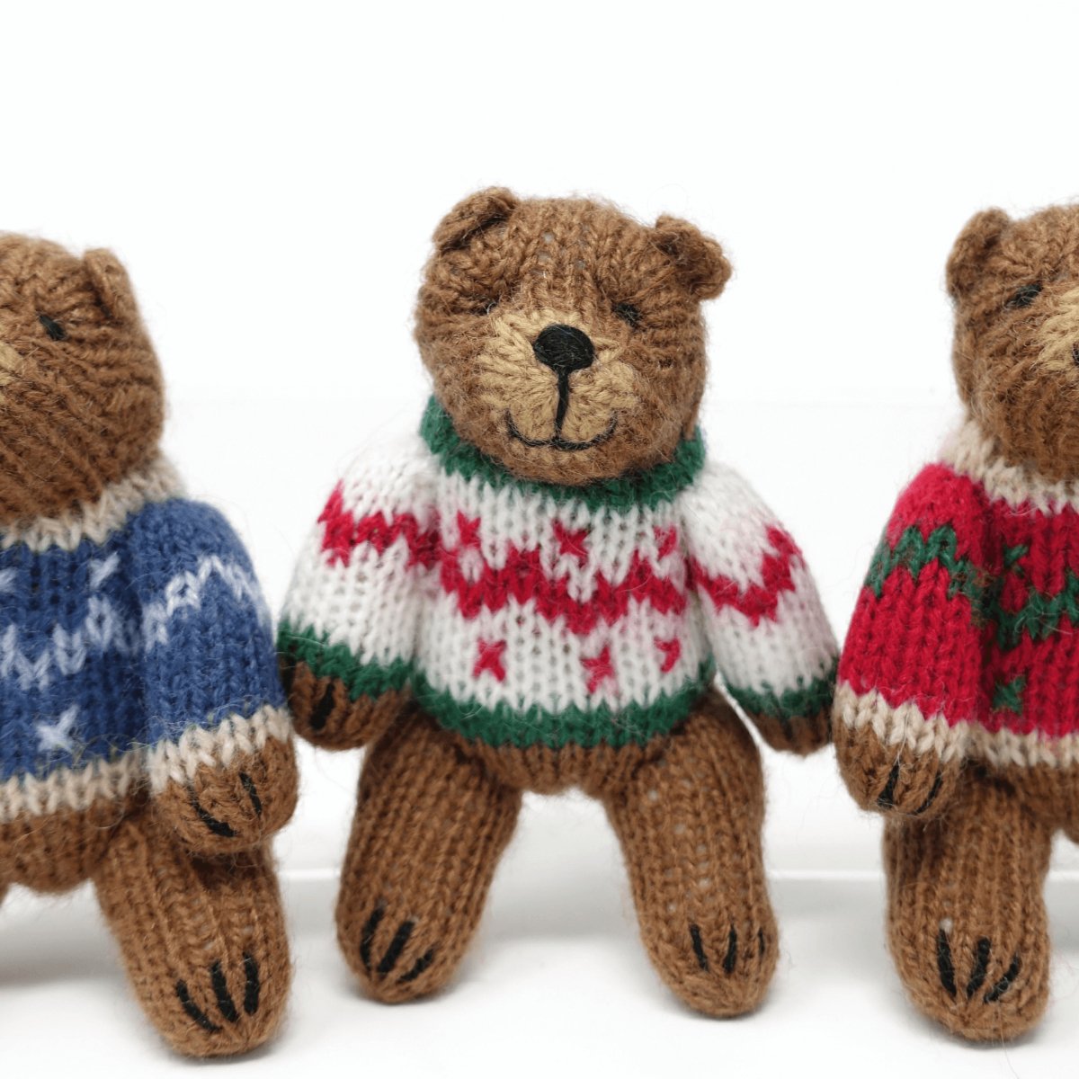 Set of Six Hand - Knit Artisan Brown Bear Christmas Ornaments - Hearth Home & Living