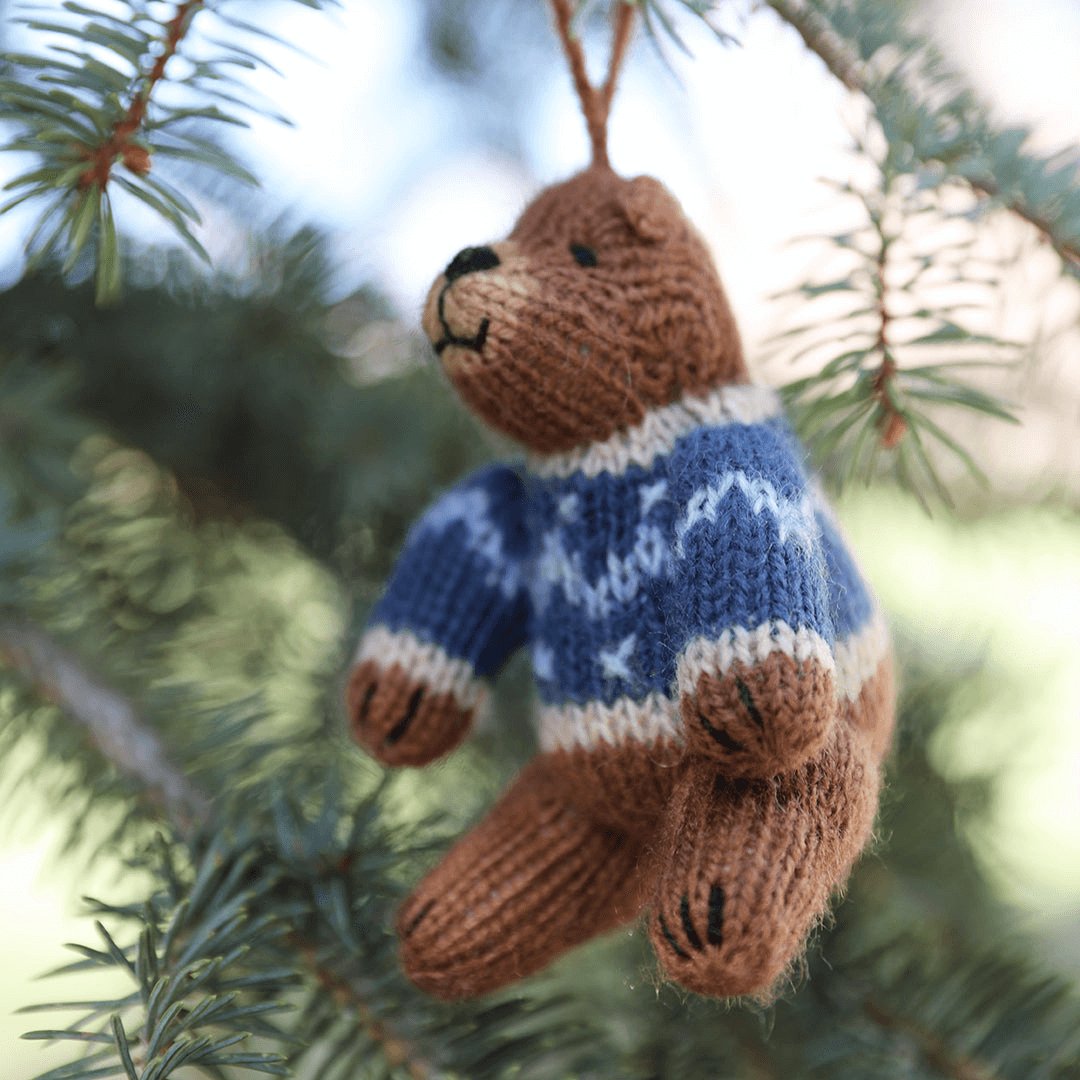 Set of Six Hand - Knit Artisan Brown Bear Christmas Ornaments - Hearth Home & Living