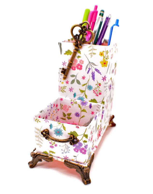 Spring Flowers Bouquet Desktop Organizer for Pens and Clips w/Antique Key Accent - Hearth Home & Living