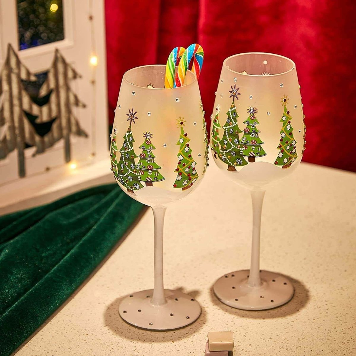 Stemmed Wine Glasses, Christmas Tree Design, Set of 2 - 14 oz. - Hearth Home & Living