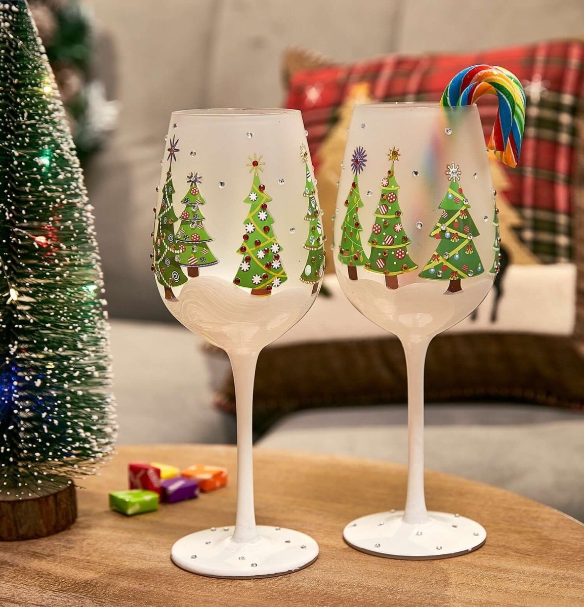 Stemmed Wine Glasses, Christmas Tree Design, Set of 2 - 14 oz. - Hearth Home & Living