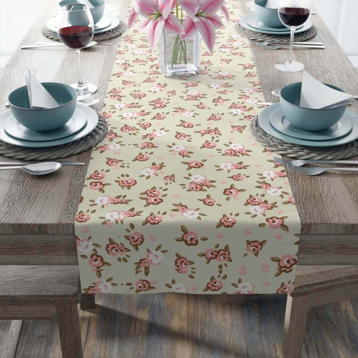 Table Runner (Cotton, Poly) - English Rose - Hearth Home & Living