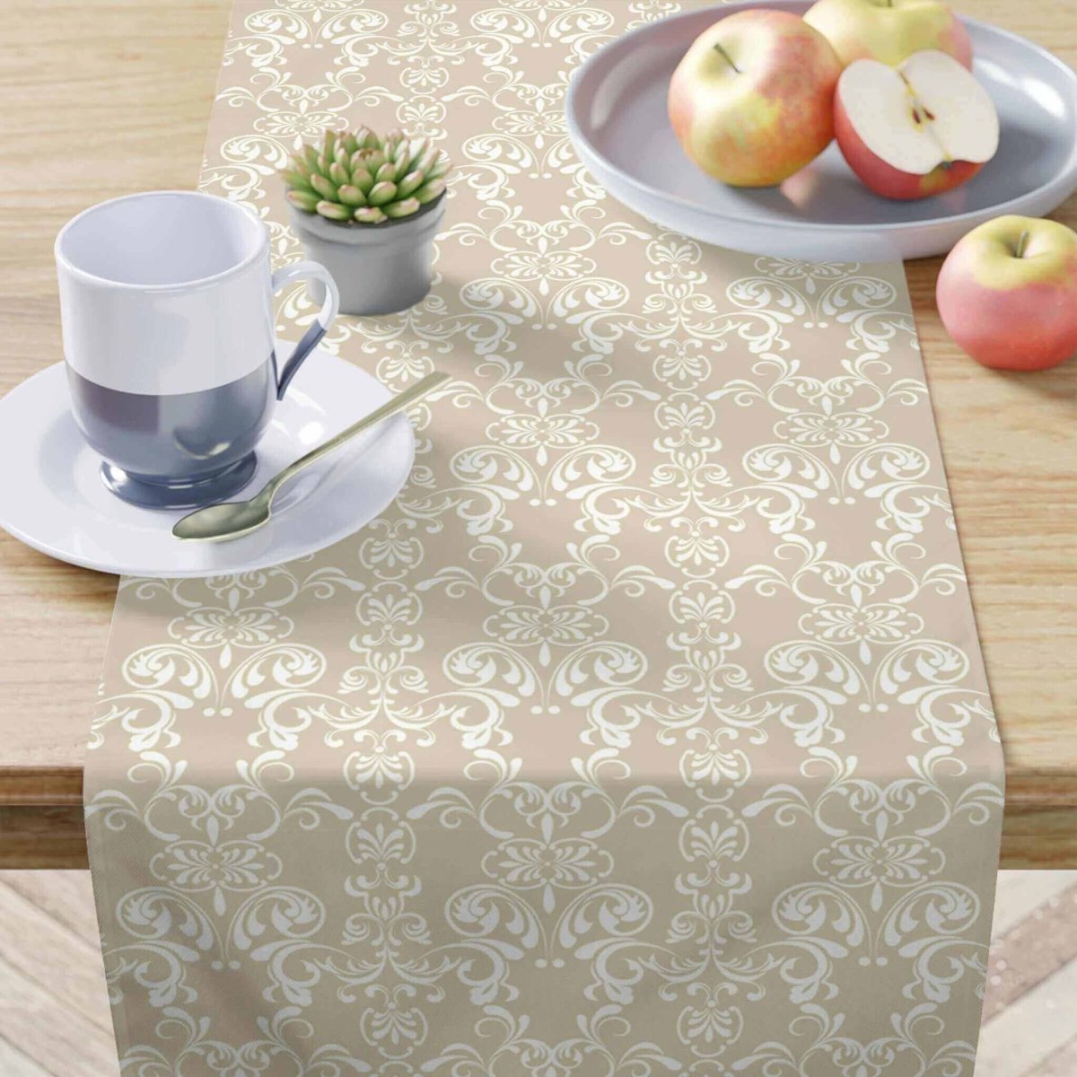 Tan & White Floral Pattern Table Runner - Hearth Home & Living