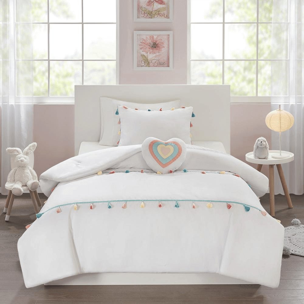 Tassel Comforter & Heart Pillow Set for Kids - Hearth Home & Living