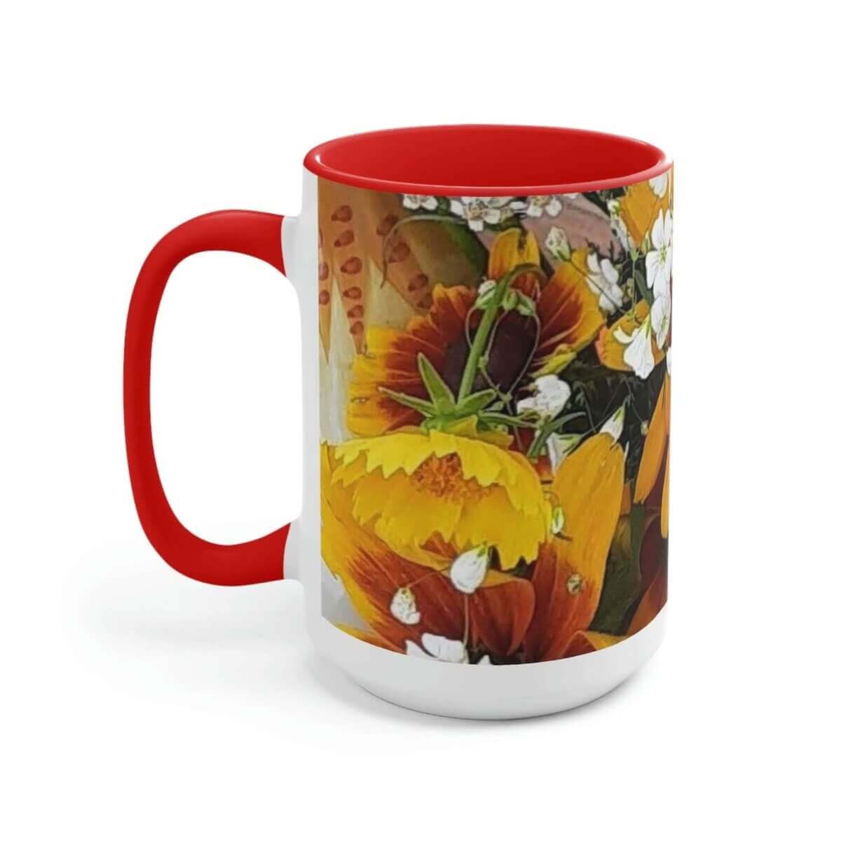 Two - Tone Floral Glossy Ceramic Coffee Mugs, 15oz - Hearth Home & Living