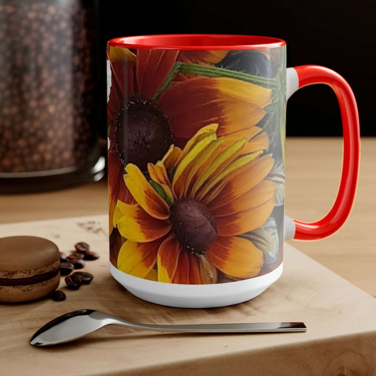 Two - Tone Floral Glossy Ceramic Coffee Mugs, 15oz - Hearth Home & Living