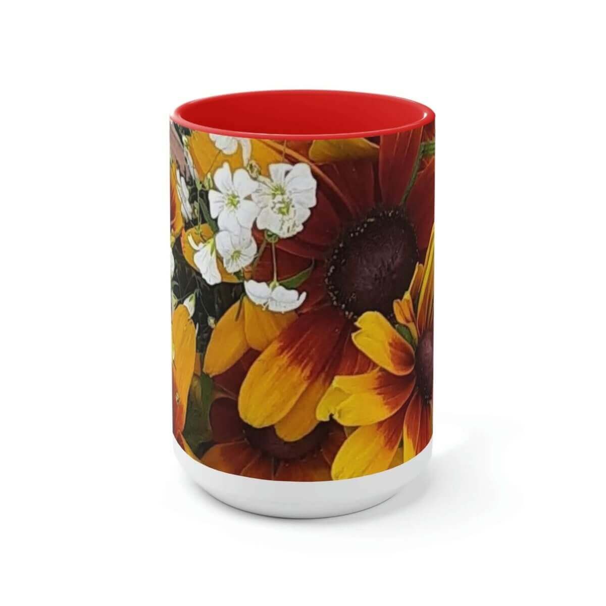 Two - Tone Floral Glossy Ceramic Coffee Mugs, 15oz - Hearth Home & Living