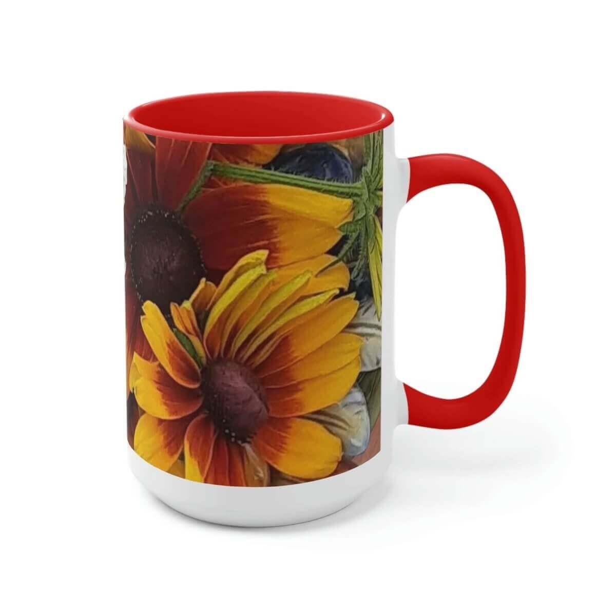 Two - Tone Floral Glossy Ceramic Coffee Mugs, 15oz - Hearth Home & Living