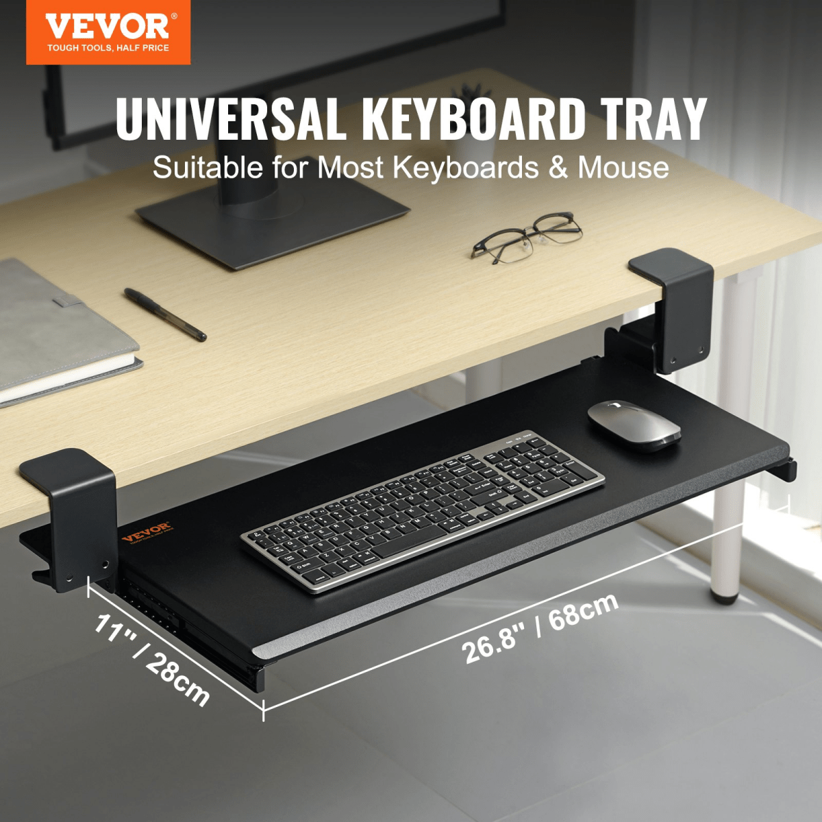 Under Desk Slide - Out Keyboard Drawer - Simple No Drill Mount - Hearth Home & Living