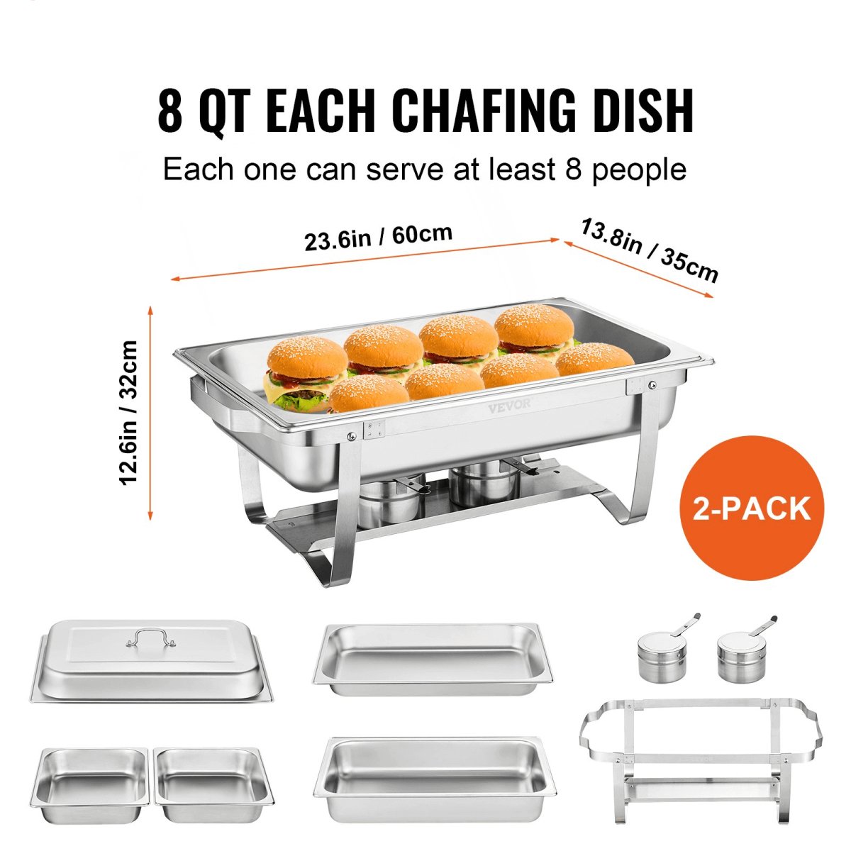 VEVOR 2 - Pack Rectangle Chafing Dish Set 2 Full - Size 8Qt Pan 4 Half - Size 4Qt Pans - Hearth Home & Living