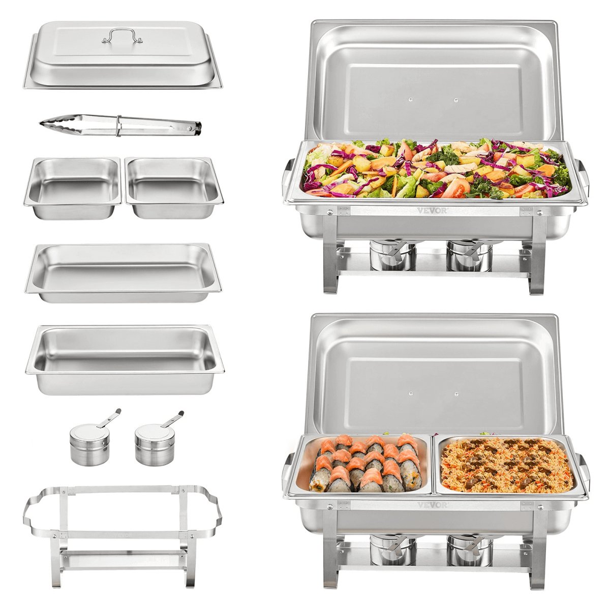 VEVOR 2 - Pack Rectangle Chafing Dish Set 2 Full - Size 8Qt Pan 4 Half - Size 4Qt Pans - Hearth Home & Living