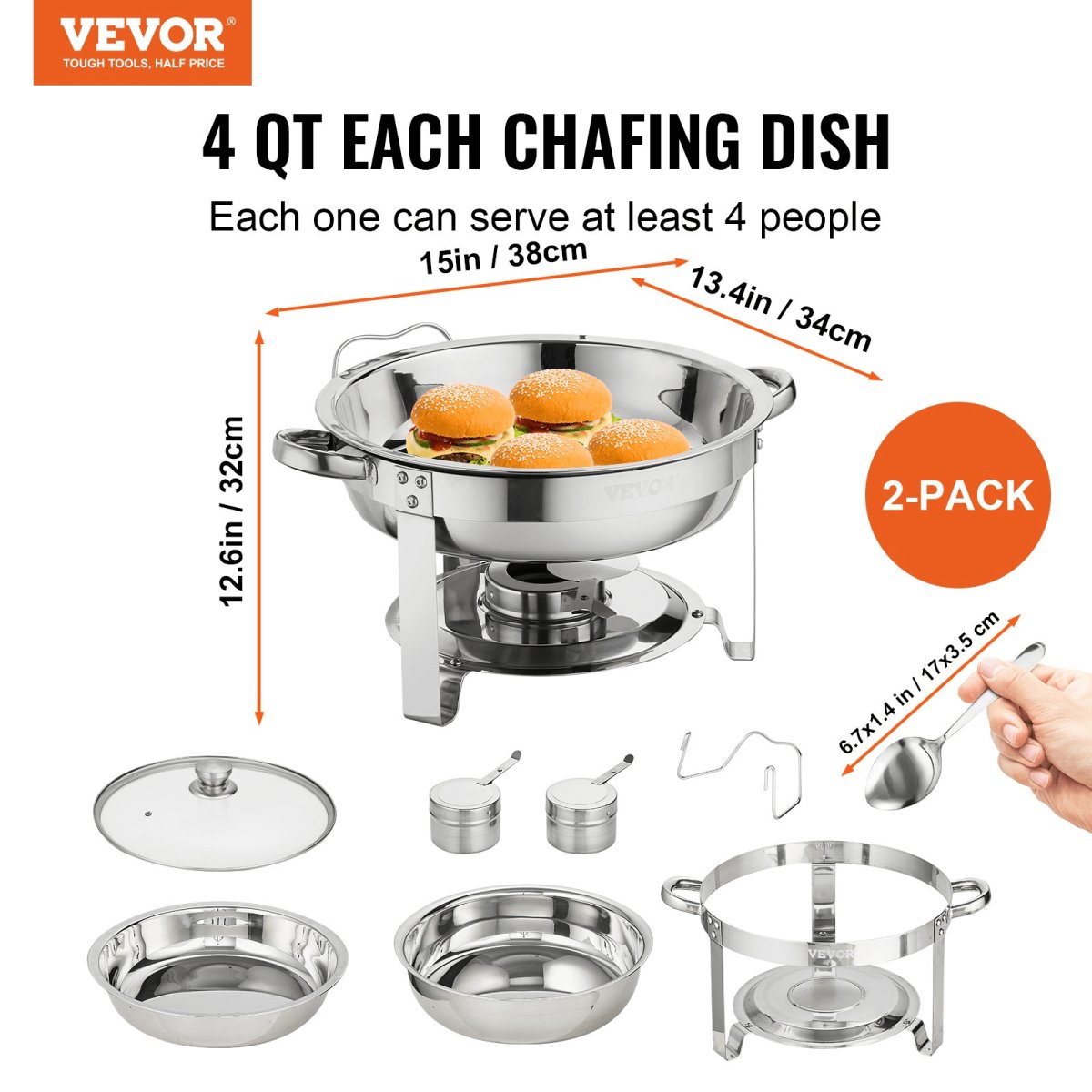 VEVOR 2 - Pack Round Chafing Dish Set with Full - Size 4Qt Pan Glass Lid Fuel Holder - Hearth Home & Living