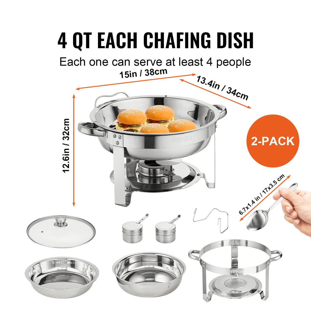 VEVOR 2 - Pack Round Chafing Dish Set with Full - Size 4Qt Pan Glass Lid Fuel Holder - Hearth Home & Living