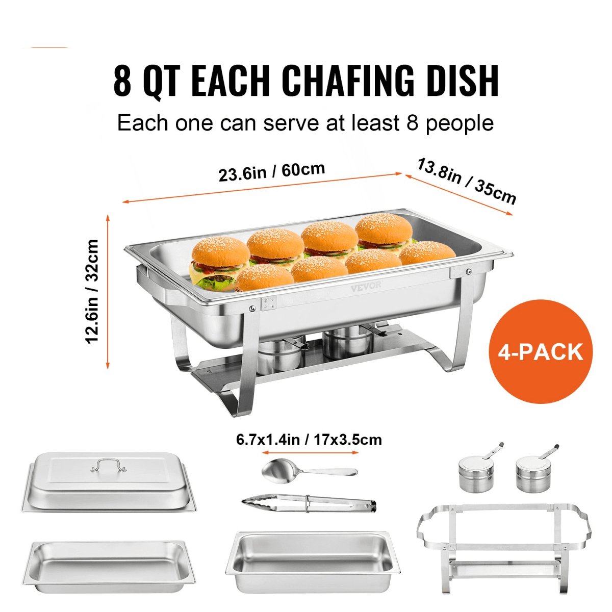 VEVOR 4 - Pack Rectangle Chafing Dish Set with Full - Size 8Qt Pan Frame Fuel Holder - Hearth Home & Living