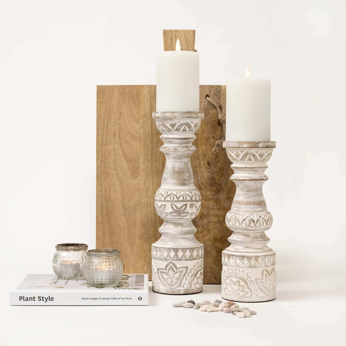 White Washed Candle Holders - Hearth Home & Living