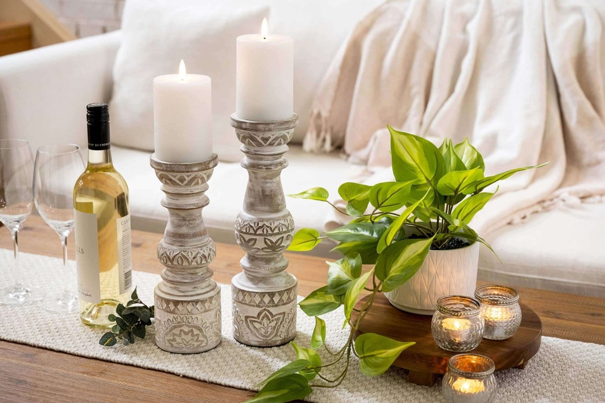 White Washed Candle Holders - Hearth Home & Living